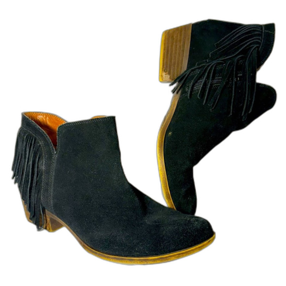 Lucky Brand Frida fringe suede bootie black size 10 - Picture 1 of 11